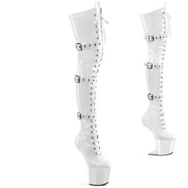 Pleaser CRAZE-3028 Stivali Sopra Il Ginocchio Con Plateau Vernice Bianco EU-41 / US-11