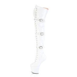 Pleaser CRAZE-3028 Stivali Sopra Il Ginocchio Con Plateau Vernice Bianco EU-41 / US-11