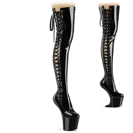 Pleaser CRAZE-3050 Stivali Sopra Il Ginocchio Con Plateau Vernice Nero EU-39 / US-9