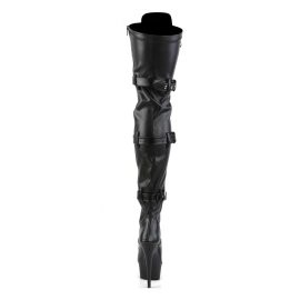Pleaser DELIGHT-3028 Stivali Sopra Il Ginocchio - Similpelle Elasticizzato Nero/Nero Opaco EU-37 / US-7