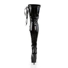 Pleaser DELIGHT-3050 Stivali Sopra Il Ginocchio - Vernice Elasticizzato Nero/Nero EU-35 / US-5