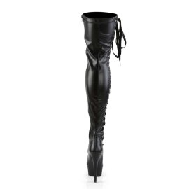 Pleaser DELIGHT-3050 Stivali Sopra Il Ginocchio - Similpelle Elasticizzato Nero/Nero Opaco EU-40 / US-10