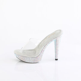 Fabulicious COCKTAIL-501DM Mules Con Plateau Trasparente Strass Argento EU-35 / US-5