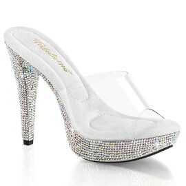 Fabulicious COCKTAIL-501DM Mules Con Plateau Trasparente Strass Argento EU-37 / US-7
