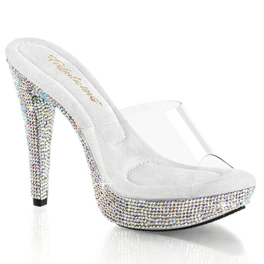 Fabulicious COCKTAIL-501DM Mules Con Plateau Trasparente Strass Argento EU-38 / US-8