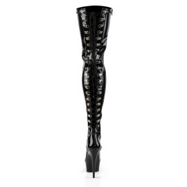 Pleaser DELIGHT-3063 Stivali Sopra Il Ginocchio - Vernice Elasticizzato Nero/Nero EU-35 / US-5