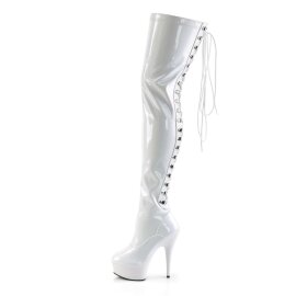 Pleaser DELIGHT-3063 Stivali Sopra Il Ginocchio - Vernice Elasticizzato Bianco/Bianco EU-41 / US-11