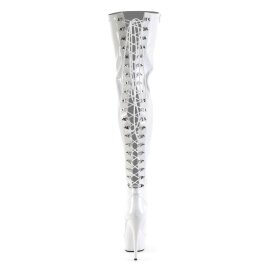 Pleaser DELIGHT-3063 Stivali Sopra Il Ginocchio - Vernice Elasticizzato Bianco/Bianco EU-41 / US-11