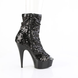 Pleaser DELIGHT-1008SQ Stivaletti Con Plateau Paillettes Nero EU-37 / US-7
