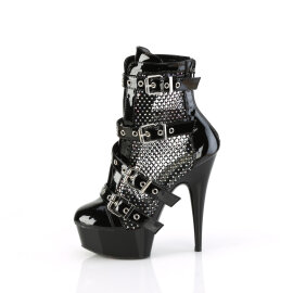 Pleaser DELIGHT-1013RM Stivaletti Con Plateau Vernice Strass Rete Nero EU-35 / US-5