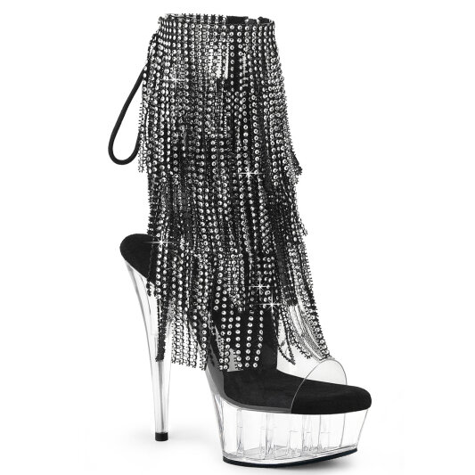 Pleaser DELIGHT-1017RSF Stivaletti Con Plateau Trasparente Strass Nero EU-36 / US-6