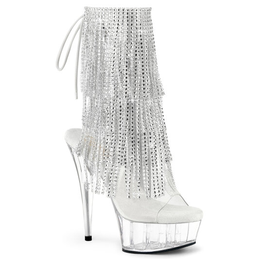 Pleaser DELIGHT-1017RSF Stivaletti Con Plateau Trasparente Strass Argento EU-35 / US-5