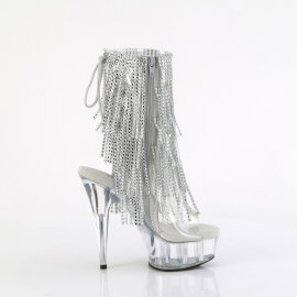 Pleaser DELIGHT-1017RSF Stivaletti Con Plateau Trasparente Strass Argento EU-35 / US-5
