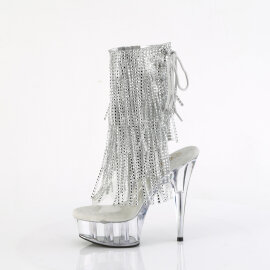 Pleaser DELIGHT-1017RSF Stivaletti Con Plateau Trasparente Strass Argento EU-40 / US-10