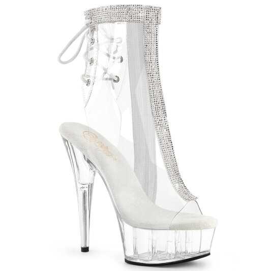 Pleaser DELIGHT-1018C-2RS Stivaletti Con Plateau Trasparente Strass Trasparente EU-39 / US-9