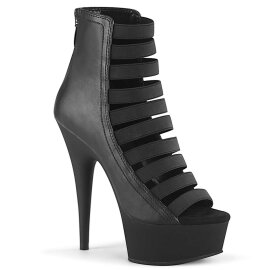 Pleaser DELIGHT-600-13 Stivaletti - Similpelle Nero-Fasce Nere/Nero Opaco EU-36 / US-6