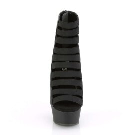 Pleaser DELIGHT-600-13 Stivaletti - Similpelle Nero-Fasce Nere/Nero Opaco EU-36 / US-6