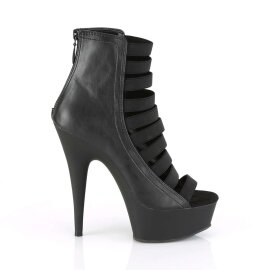 Pleaser DELIGHT-600-13 Stivaletti - Similpelle Nero-Fasce Nere/Nero Opaco EU-36 / US-6