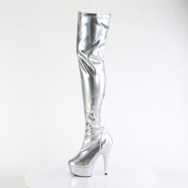Pleaser DELIGHT-3000HWR Stivali Sopra Il Ginocchio Con Plateau Holo Similpelle Argento EU-35 / US-5