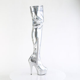 Pleaser DELIGHT-3000HWR Stivali Sopra Il Ginocchio Con Plateau Holo Similpelle Argento EU-35 / US-5
