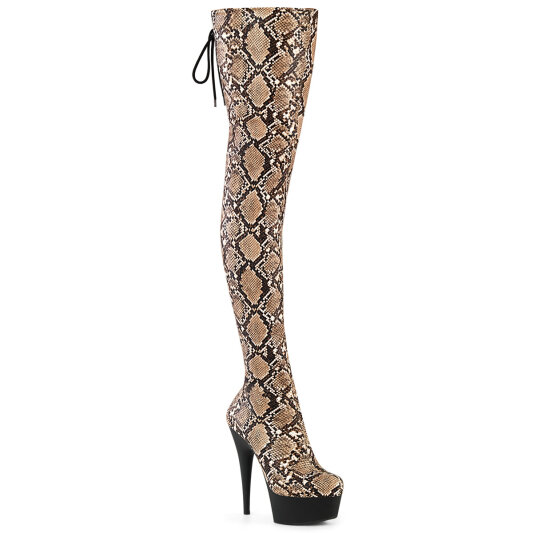 Pleaser DELIGHT-3008SP-BT Stivali Sopra Il Ginocchio Con Plateau Pitonato Marrone EU-35 / US-5