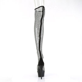 Pleaser DELIGHT-3009 Stivali Sopra Il Ginocchio Con Plateau Similpelle Strass Rete Nero EU-40 / US-10