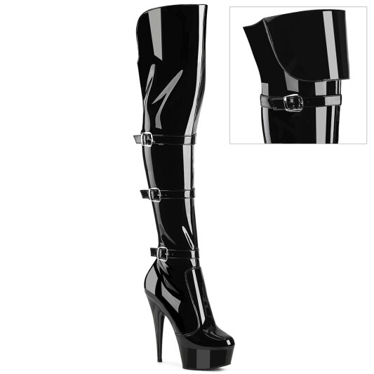 Pleaser DELIGHT-3018 Stivali Sopra Il Ginocchio Con Plateau Vernice Nero EU-38 / US-8