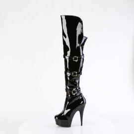 Pleaser DELIGHT-3018 Stivali Sopra Il Ginocchio Con Plateau Vernice Nero EU-38 / US-8