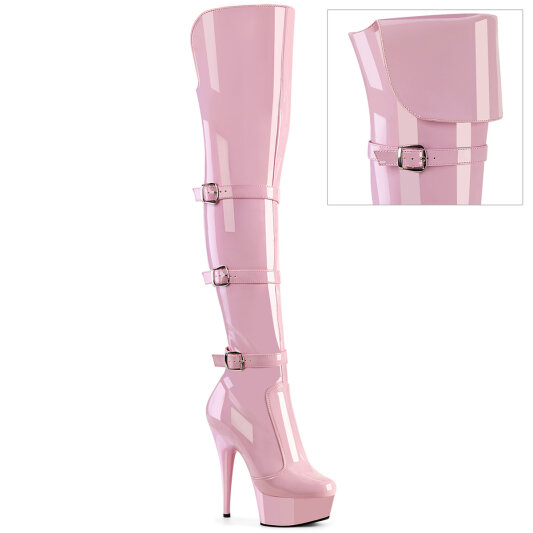 Pleaser DELIGHT-3018 Stivali Sopra Il Ginocchio Con Plateau Vernice Rosa EU-37 / US-7
