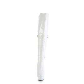 Pleaser DELIGHT-3018 Stivali Sopra Il Ginocchio Con Plateau Vernice Bianco EU-37 / US-7