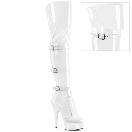 Pleaser DELIGHT-3018 Stivali Sopra Il Ginocchio Con Plateau Vernice Bianco EU-38 / US-8