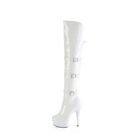 Pleaser DELIGHT-3018 Stivali Sopra Il Ginocchio Con Plateau Vernice Bianco EU-38 / US-8
