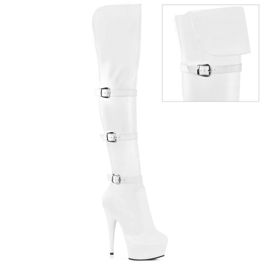Pleaser DELIGHT-3018 Stivali Sopra Il Ginocchio Con Plateau Similpelle Bianco EU-37 / US-7
