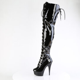 Pleaser DELIGHT-3022 Stivali Sopra Il Ginocchio Con Plateau Vernice Nero EU-35 / US-5