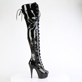 Pleaser DELIGHT-3022 Stivali Sopra Il Ginocchio Con Plateau Vernice Nero EU-35 / US-5