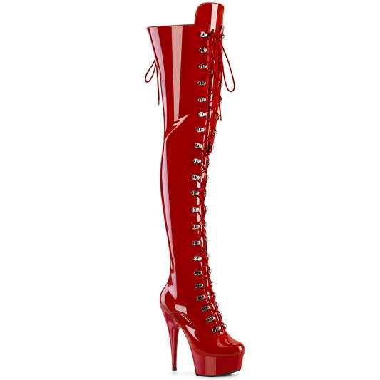 Pleaser DELIGHT-3022 Stivali Sopra Il Ginocchio Con Plateau Vernice Rosso EU-35 / US-5