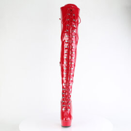 Pleaser DELIGHT-3022 Stivali Sopra Il Ginocchio Con Plateau Vernice Rosso EU-36 / US-6