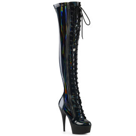 Pleaser DELIGHT-3029 Stivali Sopra Il Ginocchio Con Plateau Vernice Holo Nero EU-36 / US-6