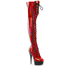 Pleaser DELIGHT-3029 Stivali Sopra Il Ginocchio Con Plateau Vernice Holo Rosso EU-36 / US-6