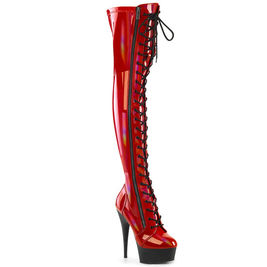 Pleaser DELIGHT-3029 Stivali Sopra Il Ginocchio Con Plateau Vernice Holo Rosso EU-38 / US-8