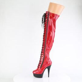 Pleaser DELIGHT-3029 Stivali Sopra Il Ginocchio Con Plateau Vernice Holo Rosso EU-35 / US-5
