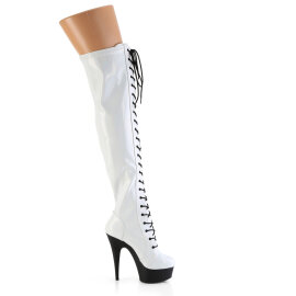 Pleaser DELIGHT-3029 Stivali Sopra Il Ginocchio Con Plateau Vernice Holo Bianco EU-35 / US-5