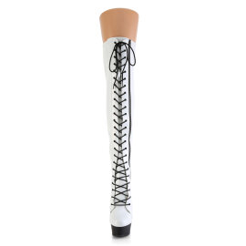 Pleaser DELIGHT-3029 Stivali Sopra Il Ginocchio Con Plateau Vernice Holo Bianco EU-37 / US-7