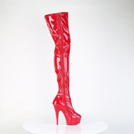 Pleaser DELIGHT-4000 Stivali Sopra Il Ginocchio Con Plateau Vernice Rosso EU-36 / US-6