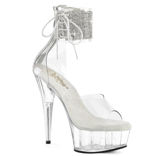 Pleaser DELIGHT-624RS Sandali Con Plateau Trasparente Strass Trasparente Argento EU-37 / US-7
