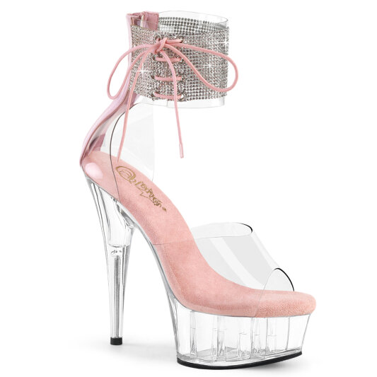 Pleaser DELIGHT-624RS Sandali Con Plateau Trasparente Strass Argento EU-36 / US-6