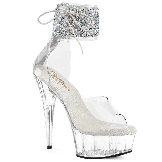 Pleaser DELIGHT-624RS-02 Sandali Con Plateau Trasparente Strass Trasparente EU-37 / US-7