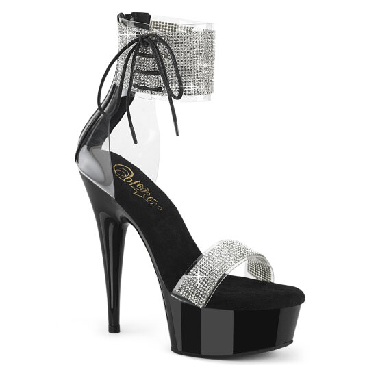 Pleaser DELIGHT-627RS Sandali Con Plateau Trasparente Strass Nero EU-38 / US-8