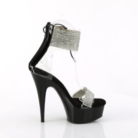 Pleaser DELIGHT-627RS Sandali Con Plateau Trasparente Strass Nero EU-38 / US-8