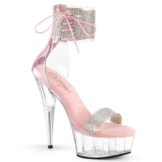 Pleaser DELIGHT-627RS Sandali Con Plateau Trasparente Strass Argento EU-41 / US-11